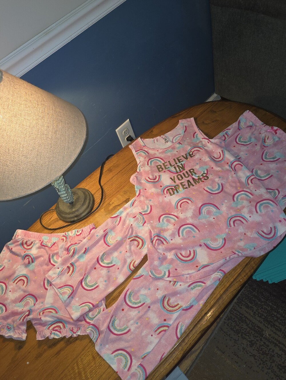 PL Sleep Pajama Set Of 3...Rainbows...Kids 14..Barely Worn